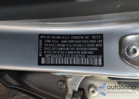 2012 Porsche Panamera 4 from USA, damaged, VIN WP0AA2A71CL018793